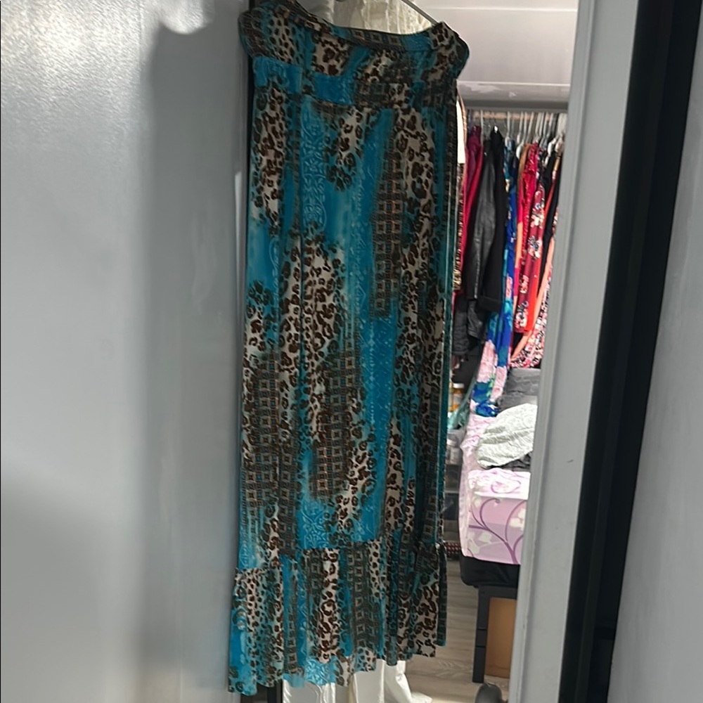 Leopard Print Blue Maxi Dress